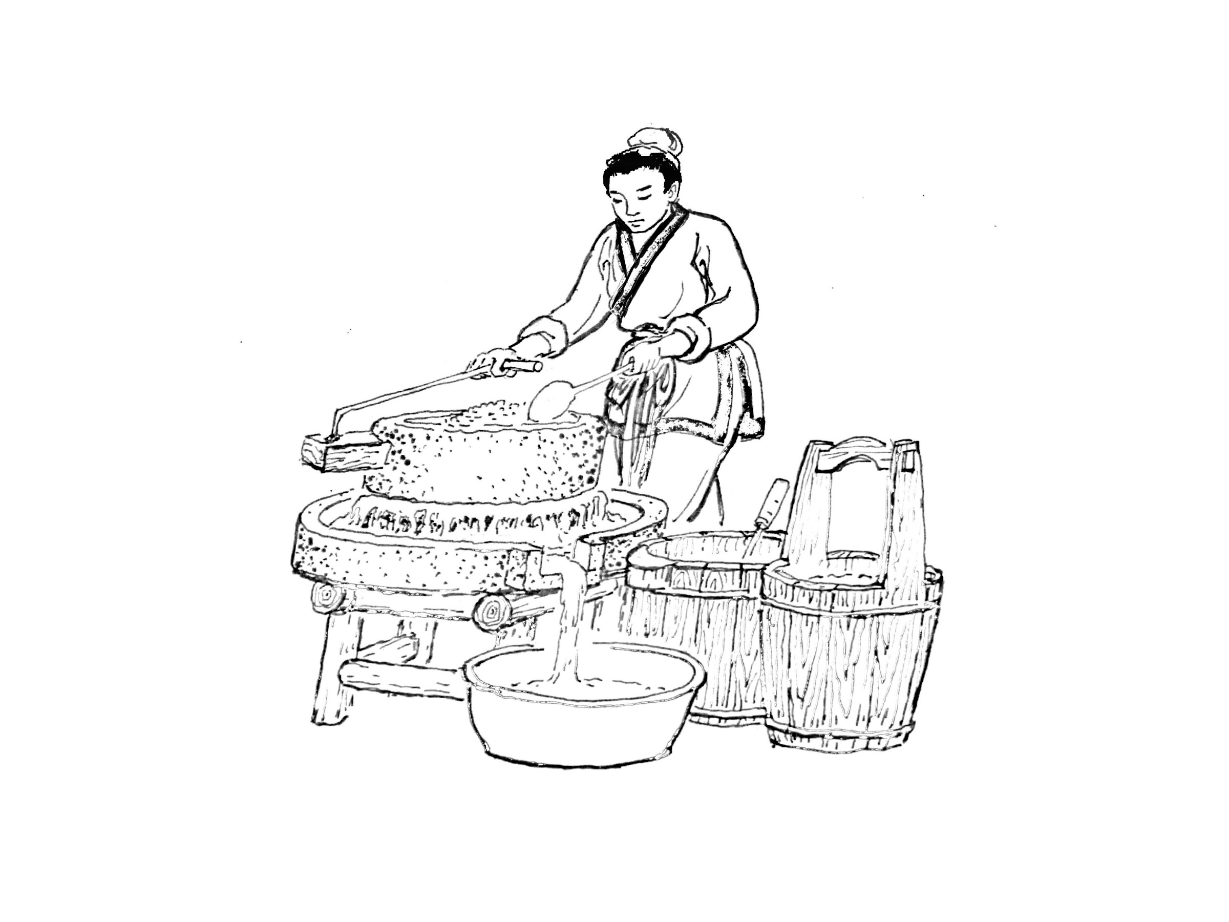 竹篙粉制作工序将浸好的米放进磨粉机磨成米浆,磨得越细,粉越滑.